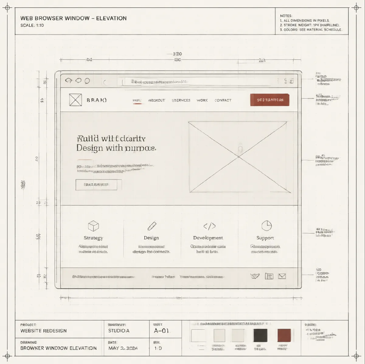 Web Presence — drafting illustration